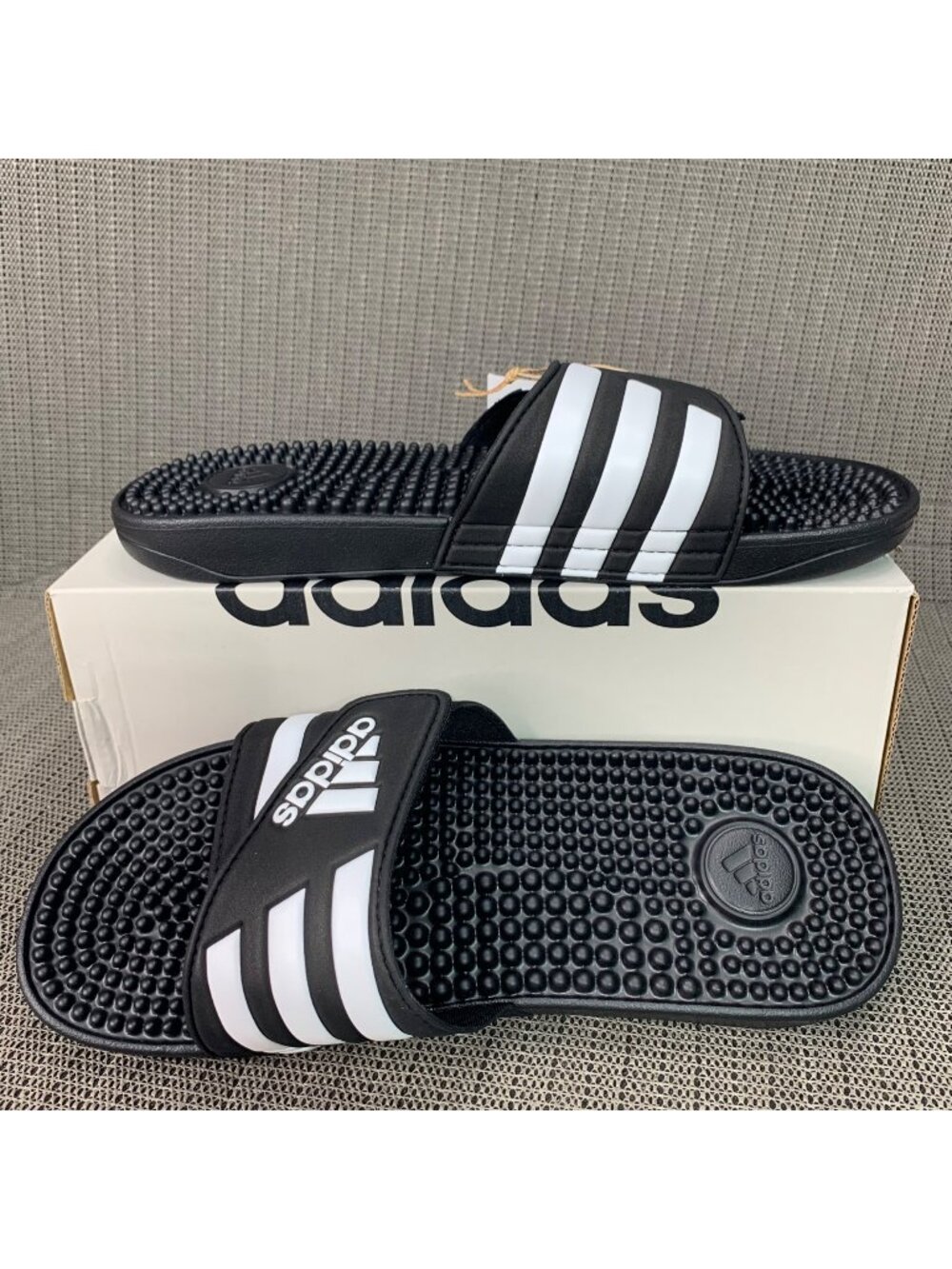 Adidas Adissage Mens Si 9-Woman’s 10 Slides Sandals Black/White U New Comfortabl